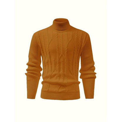 KZZ Men's Textured Drop Shoulder Turtle Neck Sweater Long Sleeve Knitwear