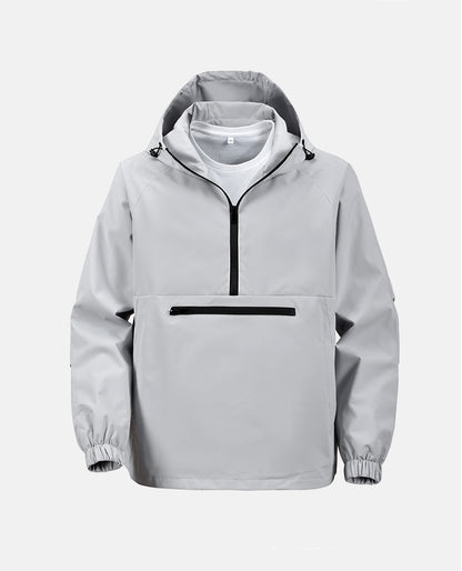 KZZ Men's Solid Color Half Zip Pocket Hooded Jacket