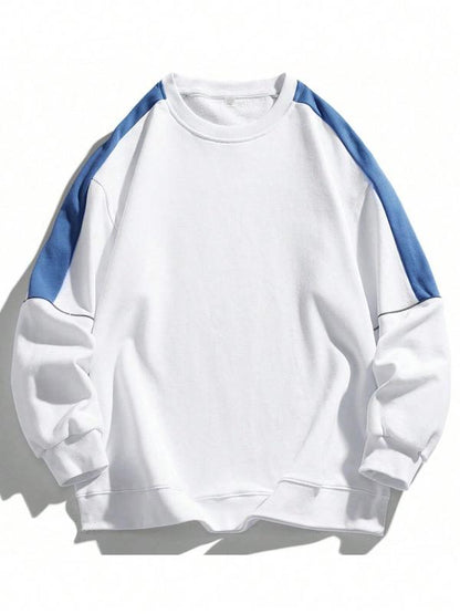 KZZ Men's Colorblock Contrast Binding Drop Shoulder Sweatshirt