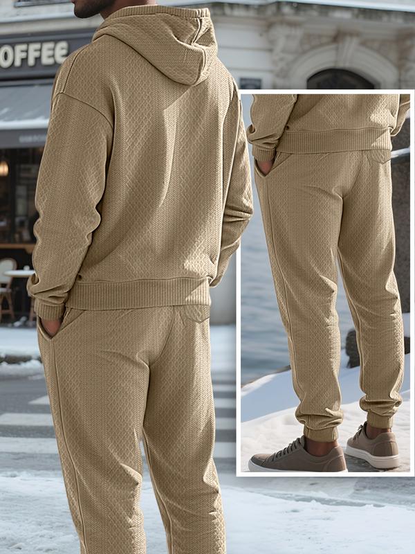 KZZ Two-piece men's solid color hooded sweatshirt and drawstring pants set