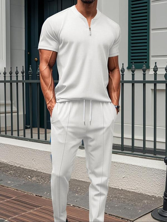 KZZ Men's Pure Color Jacket and Sports Leisure Long Pants