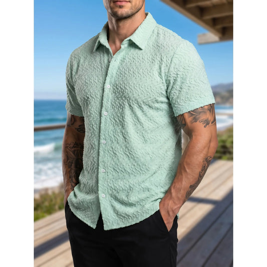 KZZ Men's Classic Solid-Color Short-Sleeve Shirt