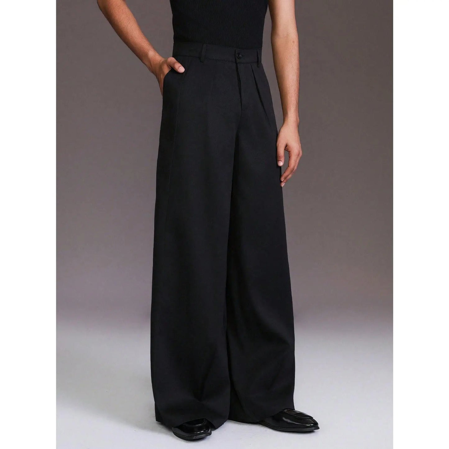 KZZ Men's Pleated Wide-Leg Dress Trousers