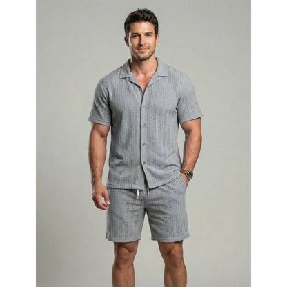 KZZ Men's openwork shorts, short-sleeved top and drawstring shorts