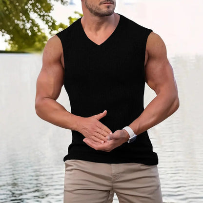 KZZ Men's Slim-Fit Vertical-Stripe Knit Vest