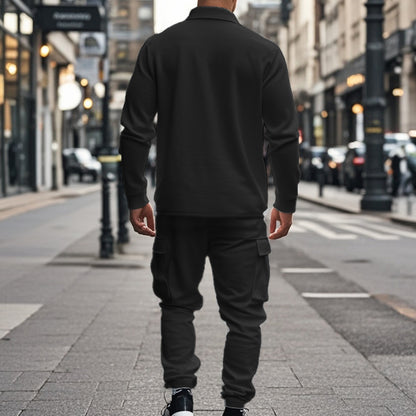 KZZ Men's Fleece Lined Workwear Set Loose Fit Warm Two-Piece