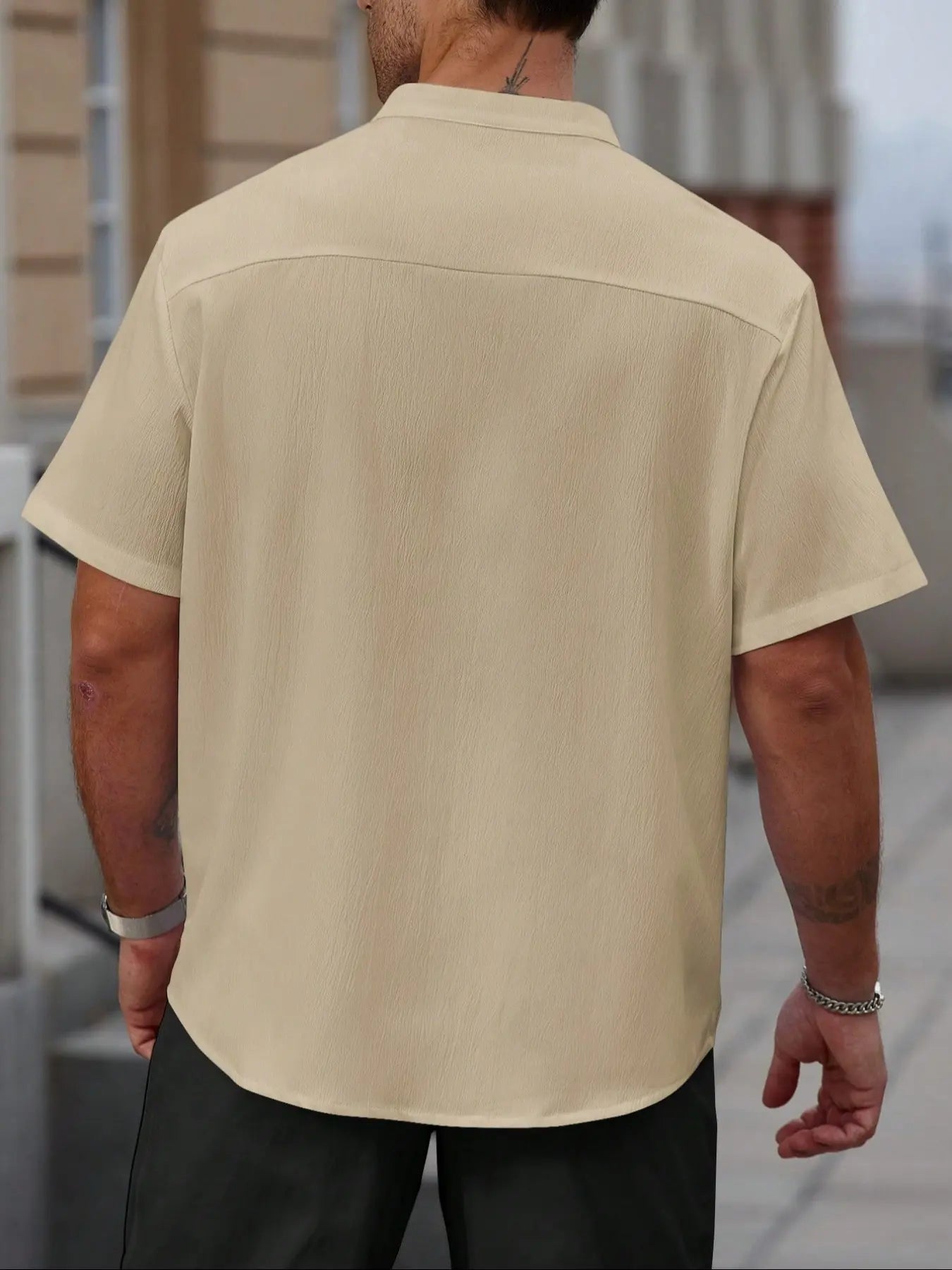 KZZ Plus Size Solid Color Short-Sleeve Button-Up Shirt