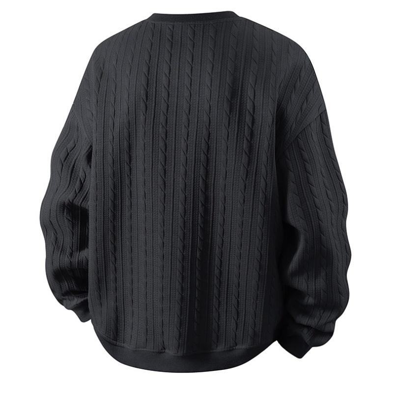 KZZ Men's Cable Knit Pattern Round Neck Sweatshirt