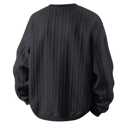 KZZ Men's Cable Knit Pattern Round Neck Sweatshirt