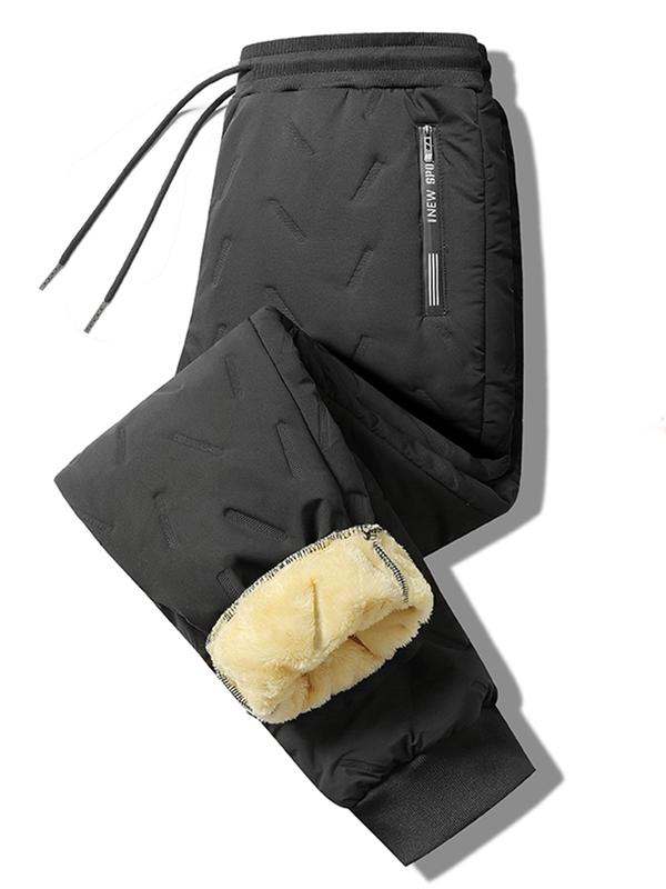KZZ Men's Warm Fleece-Lined Straight-Leg Jogger Pants with Zipper Pockets