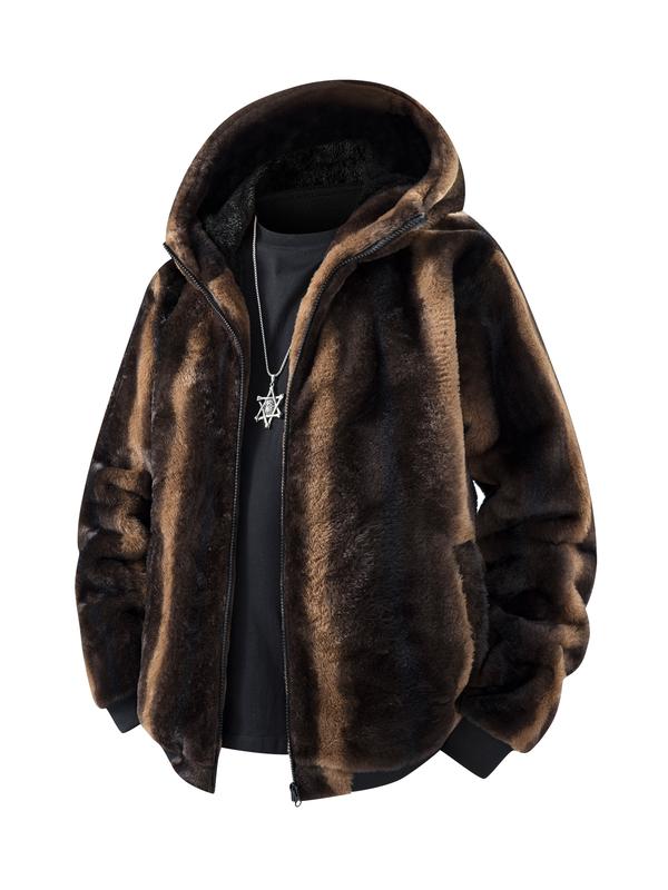 KZZ Men's Winter Fashion Fleece Jacket, Trendy Leopard Print Double-Sided Warm Coat