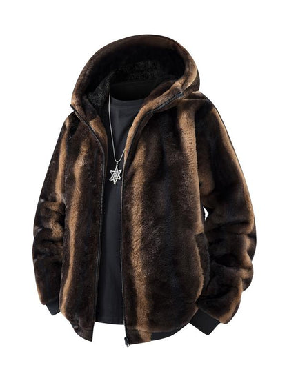 KZZ Men's Winter Fashion Fleece Jacket, Trendy Leopard Print Double-Sided Warm Coat