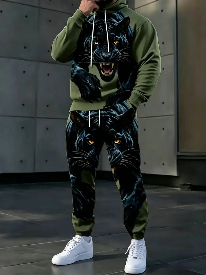 KZZ Men's Casual Hooded Sweatshirt Set
