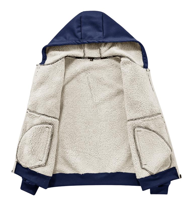 KZZ Men's winter hooded jacket, multi-pocket casual lapel men's top