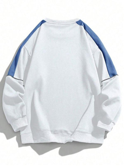 KZZ Men's Colorblock Contrast Binding Drop Shoulder Sweatshirt