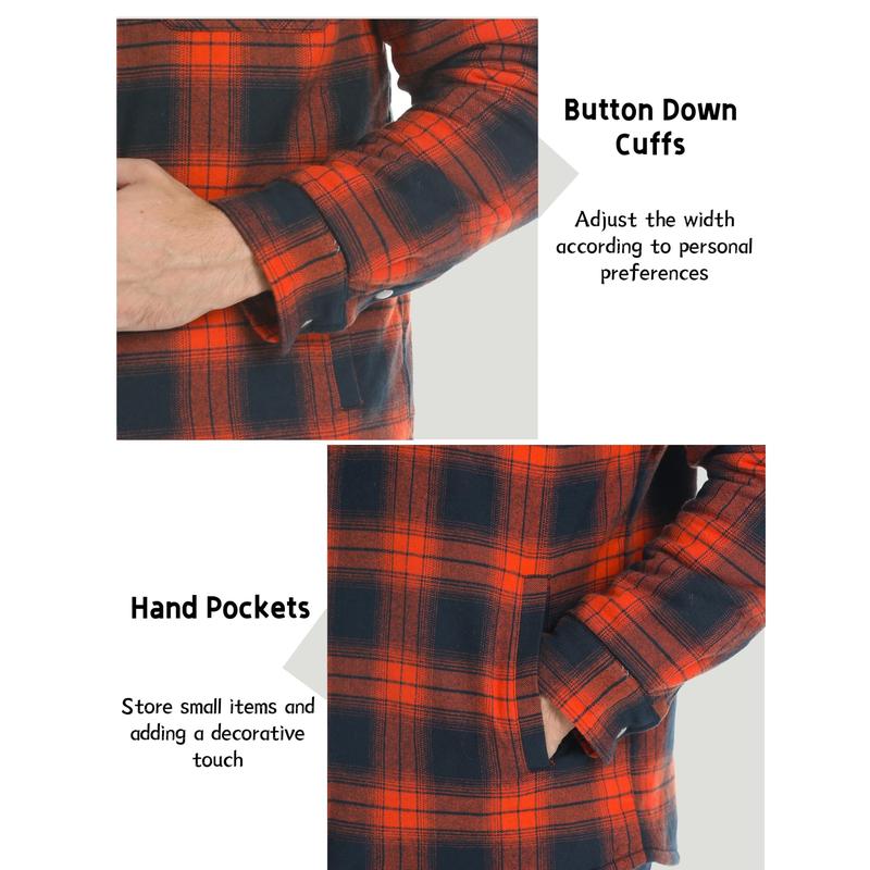 KZZ Men's Flannel Shirt Jacket with Quilted Lined Long Sleeve Plaid Coat