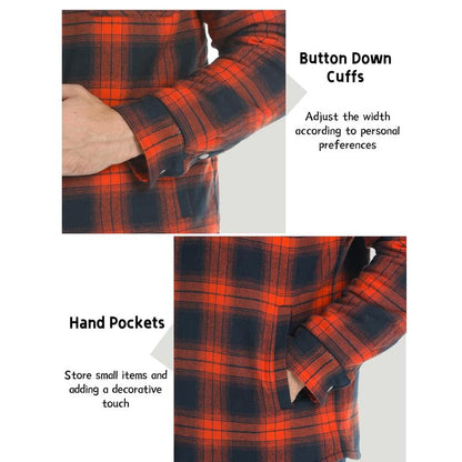 KZZ Men's Flannel Shirt Jacket with Quilted Lined Long Sleeve Plaid Coat