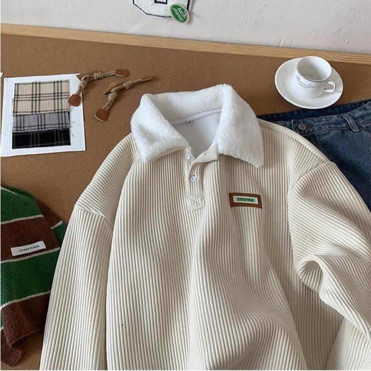 KZZ Corduroy Polo collar sweater couple autumn and winter style plus