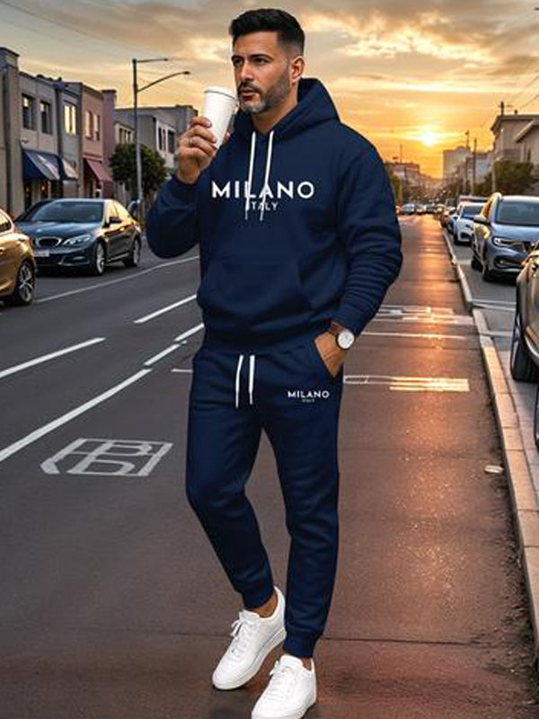 KZZ Men's Printed Hoodie and Drawstring Sweatpants Set, Menswear