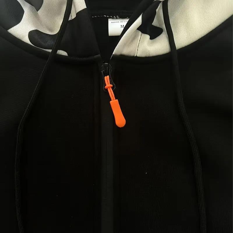 KZZ Stitching Hooded Men's Fashion Camouflage American Vintage Zipper Sweater