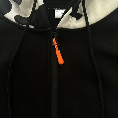 KZZ Stitching Hooded Men's Fashion Camouflage American Vintage Zipper Sweater