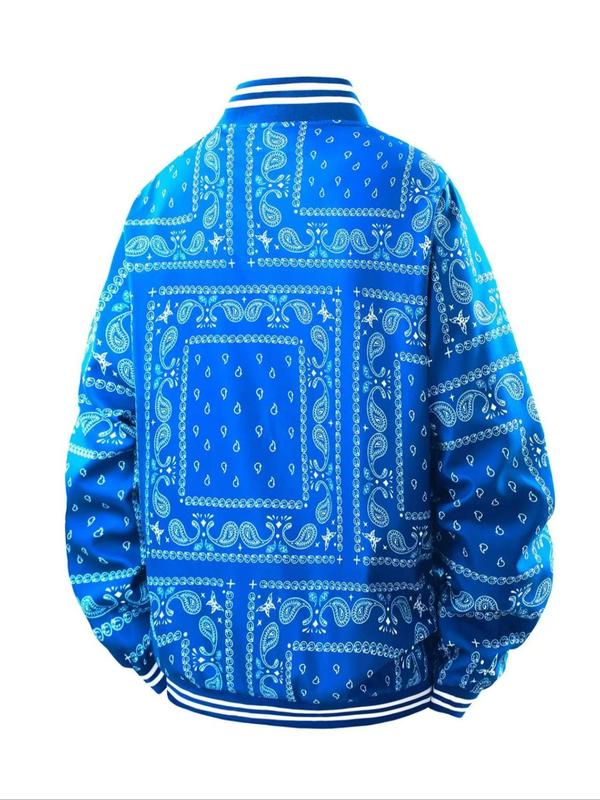 KZZ Men's Regular Fit Vintage Floral Print Baseball Collar Jacket