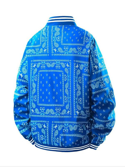 KZZ Men's Regular Fit Vintage Floral Print Baseball Collar Jacket