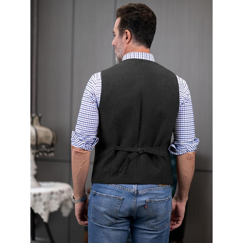 KZZ Men's Tweed Cowboy Vests Retro Elderly Aged Adult Men's Vintage Western Casual Business Vests