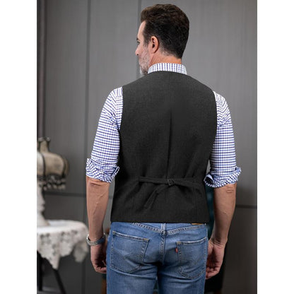 KZZ Men's Tweed Cowboy Vests Retro Elderly Aged Adult Men's Vintage Western Casual Business Vests