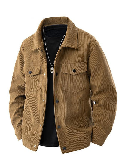 KZZ Men's Corduroy Jacket - Autumn/Winter Warm Collar Casual Coat