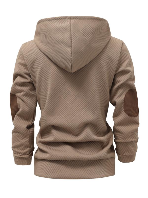KZZ Men's solid color hoodie with texture casual long sleeve top