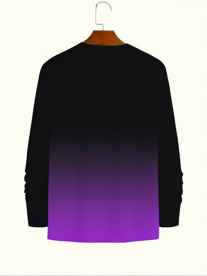 KZZ Men's Casual Long Sleeve T-Shirt, Gradient Color Round Neck, Letter Print Design