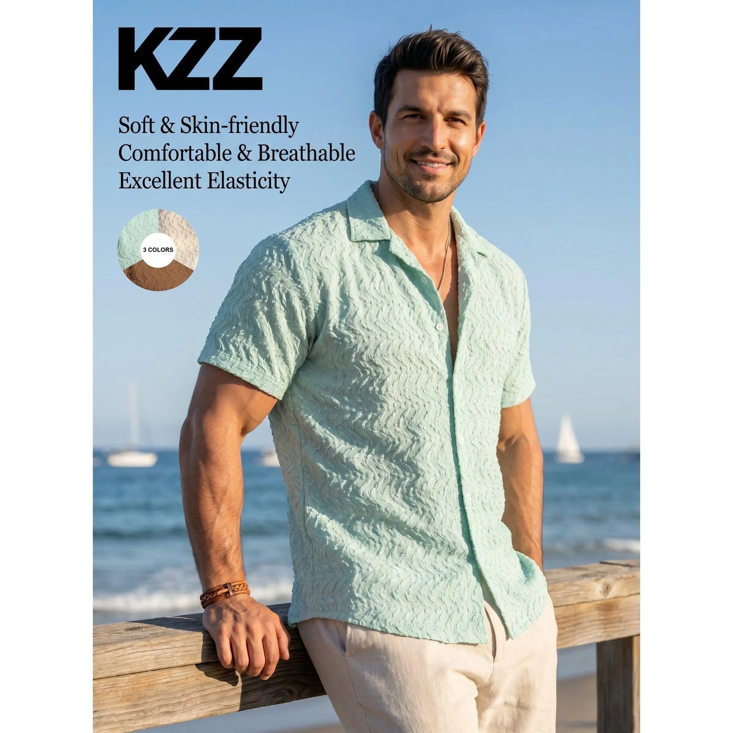 KZZ Men's Classic Solid-Color Short-Sleeve Shirt