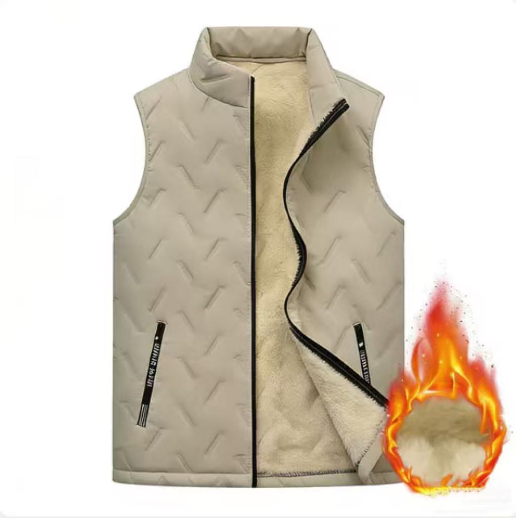 KZZ Men's Warm Vest Fleece Lined Wool  Black Gilet Crewneck Top