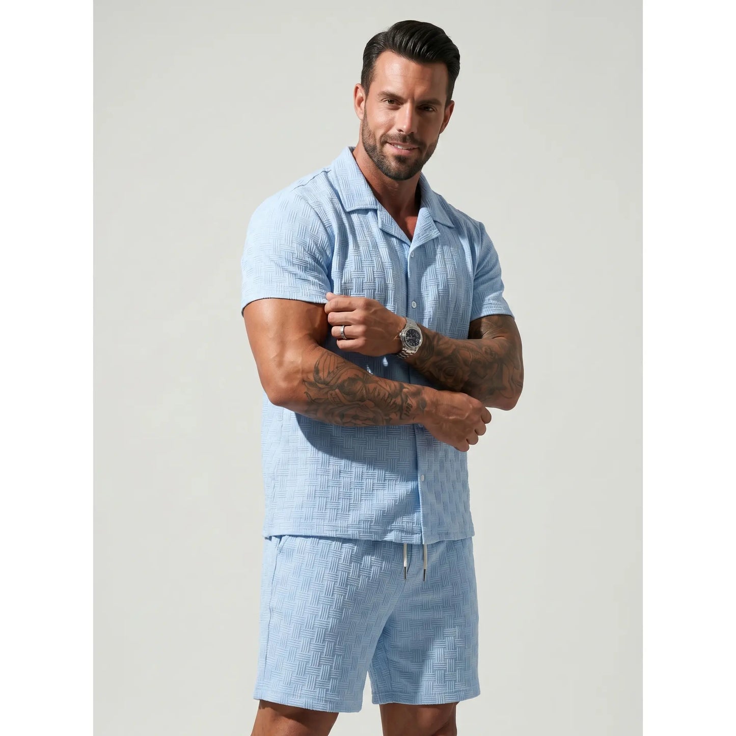 KZZ Men's Textured Two-Piece Set