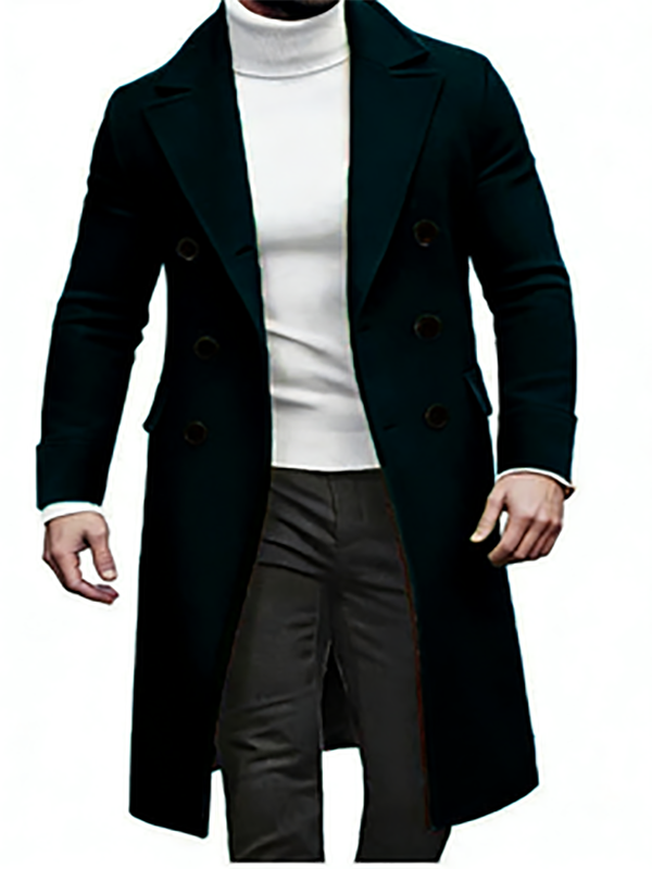 KZZ Men's Notch Lapel Double Breasted Long Trench Coat