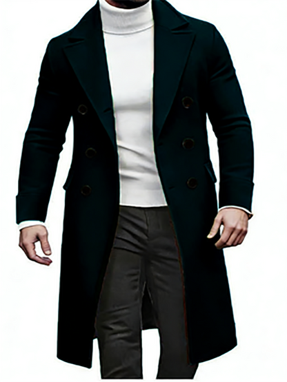 KZZ Men's Notch Lapel Double Breasted Long Trench Coat