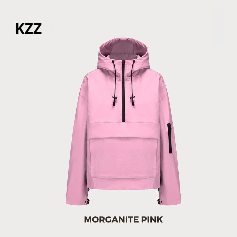KZZ waterproof oversized autumn hoodie jacket warm semi-zipper jacket can be worn in daily seasons