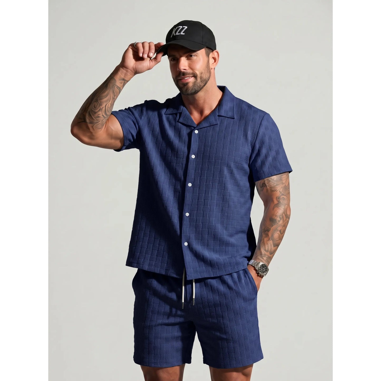 KZZ Men's Textured Two-Piece Set