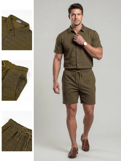 KZZ Men's New Stylish Jacquard Shirt and Shorts Set