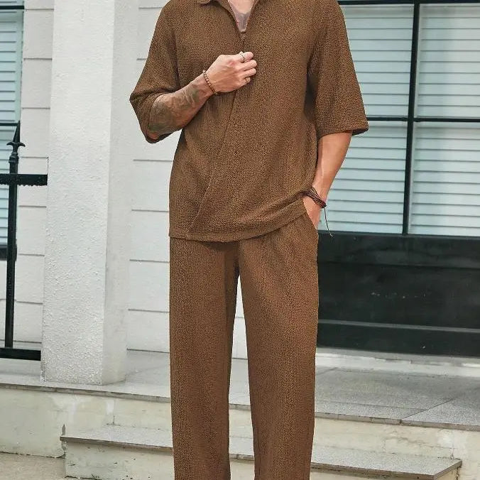 KZZ  Casual and Elegant Short-Sleeve Shirt and Trousers