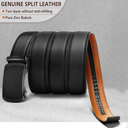 KZZ Mens Belt Leather Ratchet Easy Release Belt Dress and Casual Adjustable Belts
