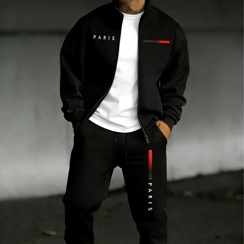 KZZ Two-piece set: printed zip-up jacket and sweatpants