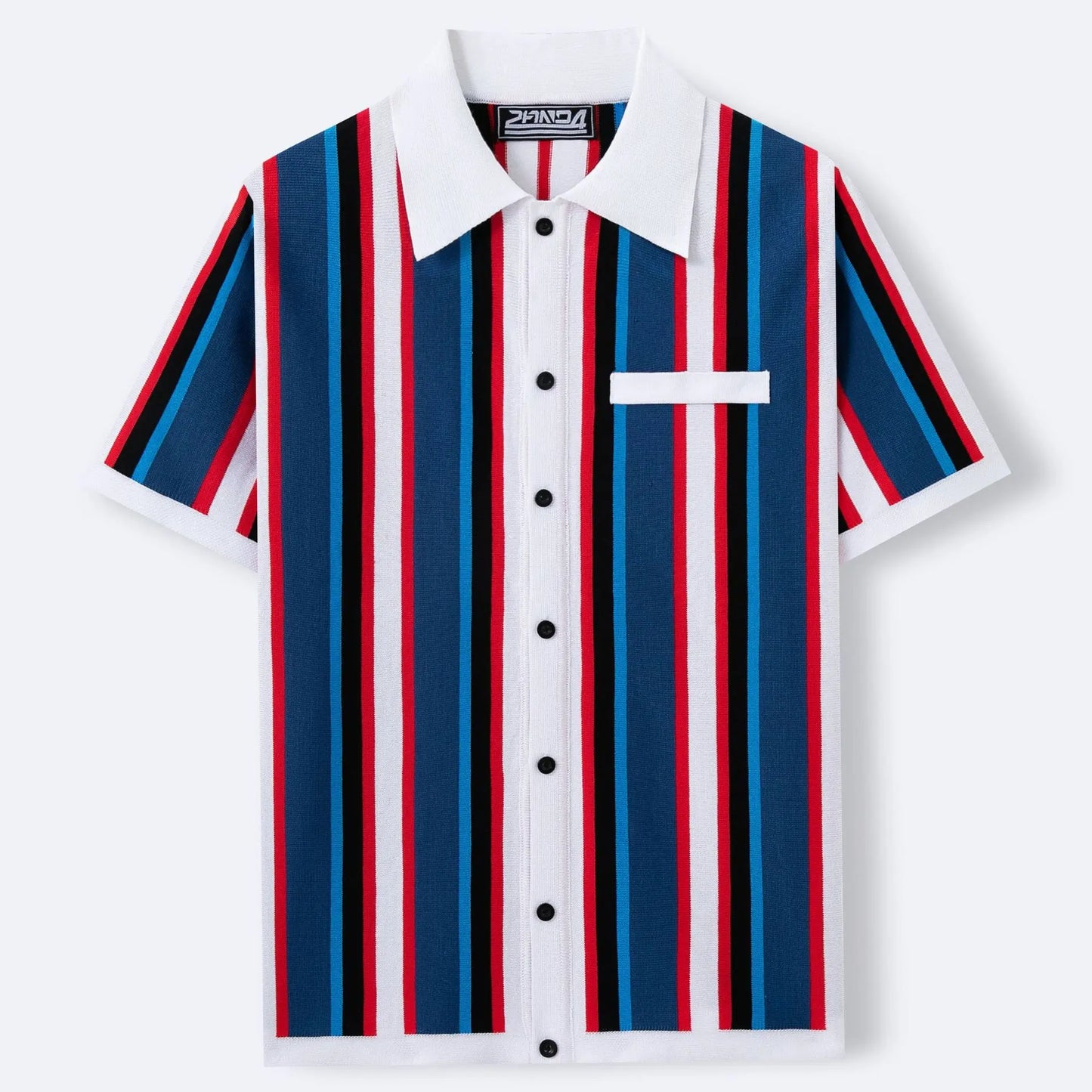 KZZ Men's Summer Casual Knitted Cardigan-Style Polo Shirt — Short Sleeve, Turn-down Collar, Striped