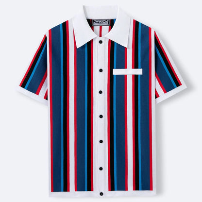 KZZ Men's Summer Casual Knitted Cardigan-Style Polo Shirt — Short Sleeve, Turn-down Collar, Striped