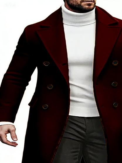 KZZ Men's Notch Lapel Double Breasted Long Trench Coat