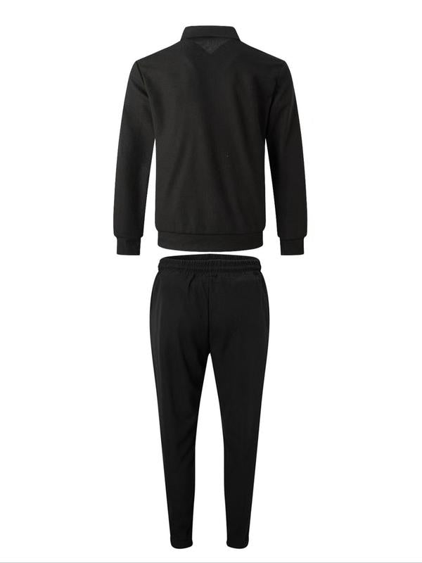 KZZ Sporty Two-piece Set Men's Plain Zip Up Jacket & Drawstring Waist Pants Tracksuit Set