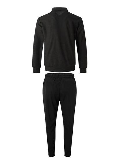 KZZ Sporty Two-piece Set Men's Plain Zip Up Jacket & Drawstring Waist Pants Tracksuit Set