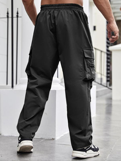 KZZ Men's Regular Fit Solid Flap Zipper Pocket Cargo Pants
