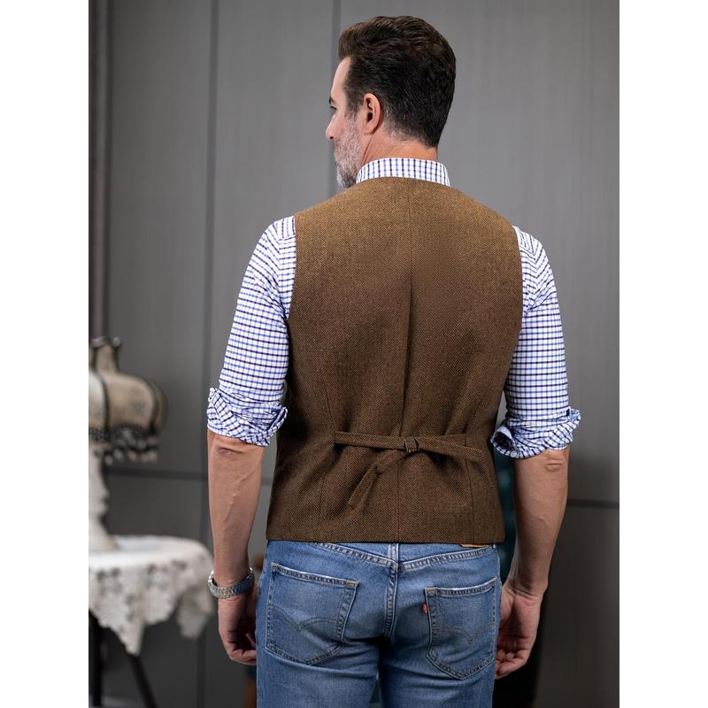 KZZ Men's Tweed Cowboy Vests Retro Elderly Aged Adult Men's Vintage Western Casual Business Vests